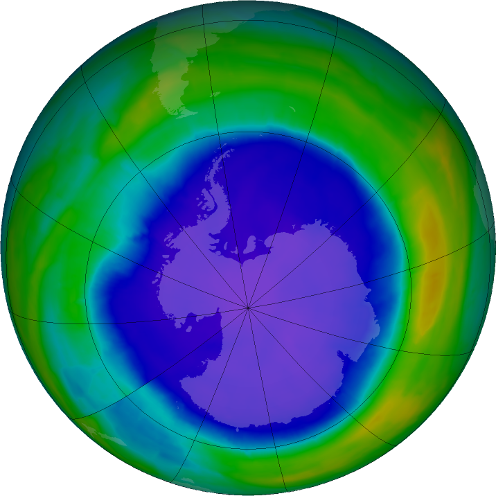 Antarctic ozone map for 26 September 2015